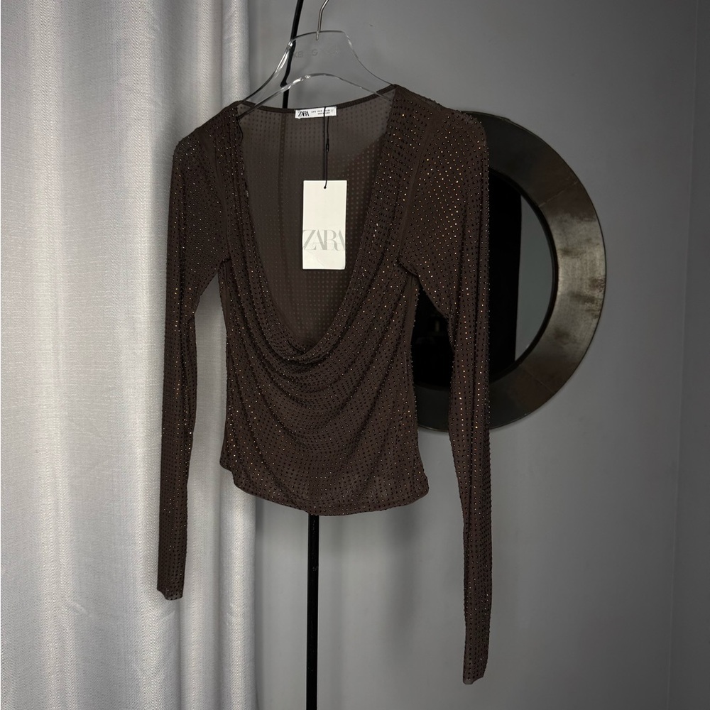 Zara Black Sheer Long Sleeve Blouse - Picture 6 of 9